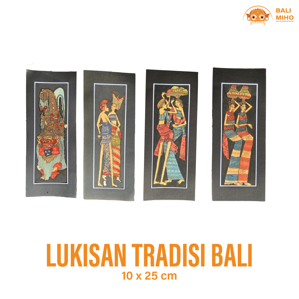 Lukisan Tradisi Bali 10 x 25 cm - Lukisan Etnik - Lukisan Jaman Dulu - Lukisan Wanita Bali Membawa B
