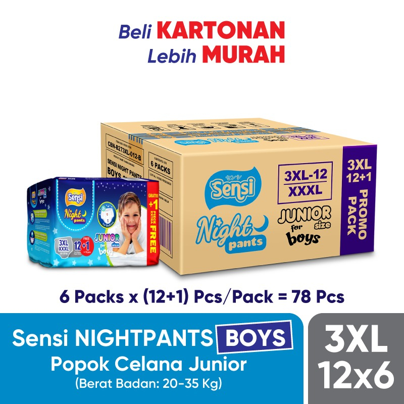 SENSI NIGHT PANTS BOY KARTON 3XL12x6 - Popok Junior