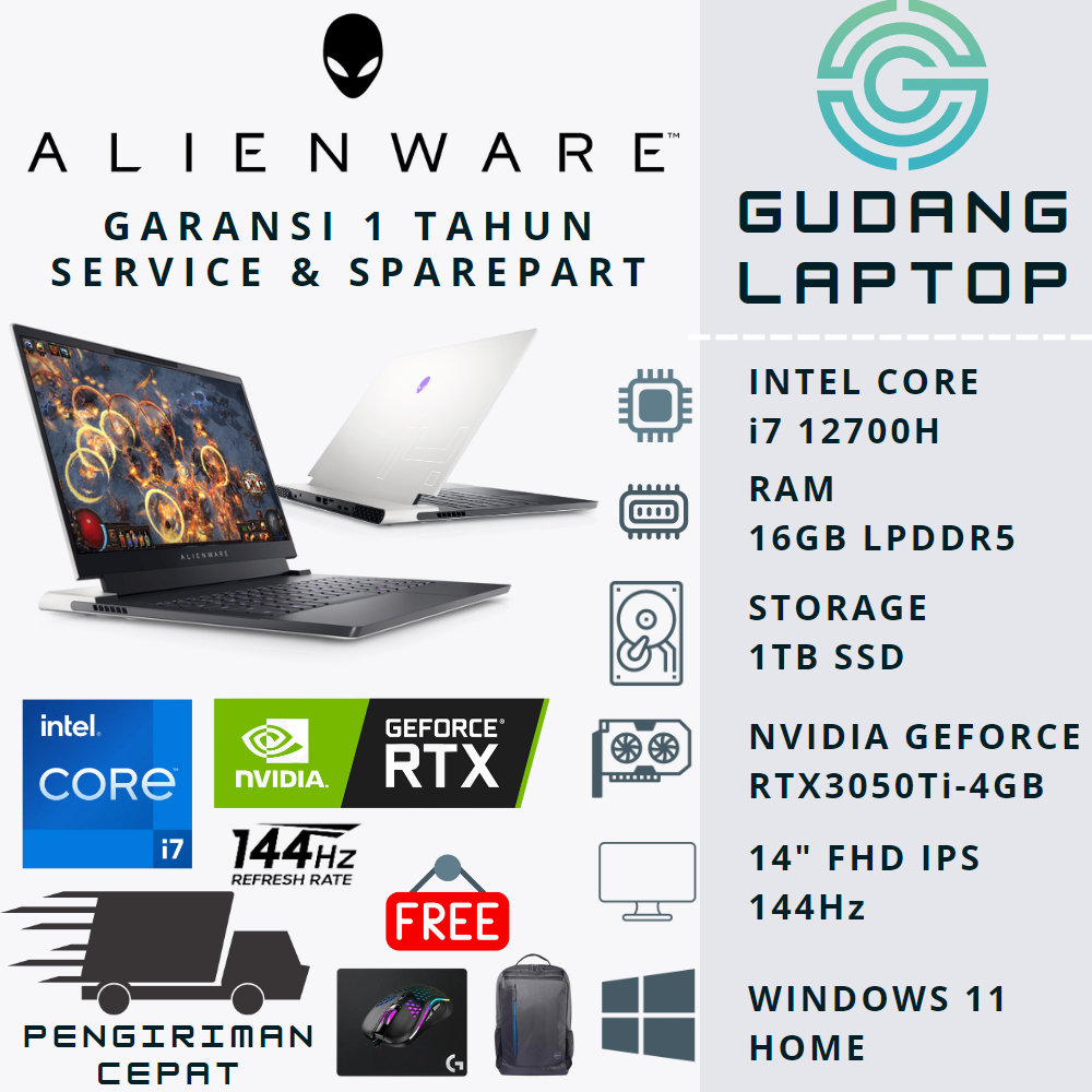 ALIENWARE X14 GAMING LAPTOP i7 12700H 16GB RAM 512GB SSD RTX3050Ti FHD 144Hz WIN11 LUNAR LIGHT