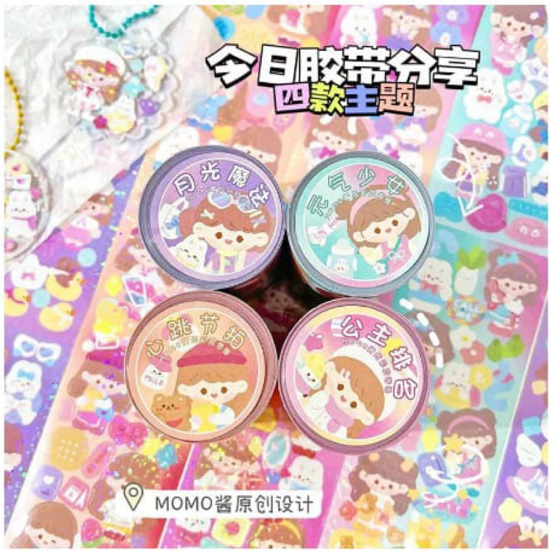 

( KKM ) MOMO Stiker Roll Glitter Motif Karakter Cewek Korea Aesthetic Stickers