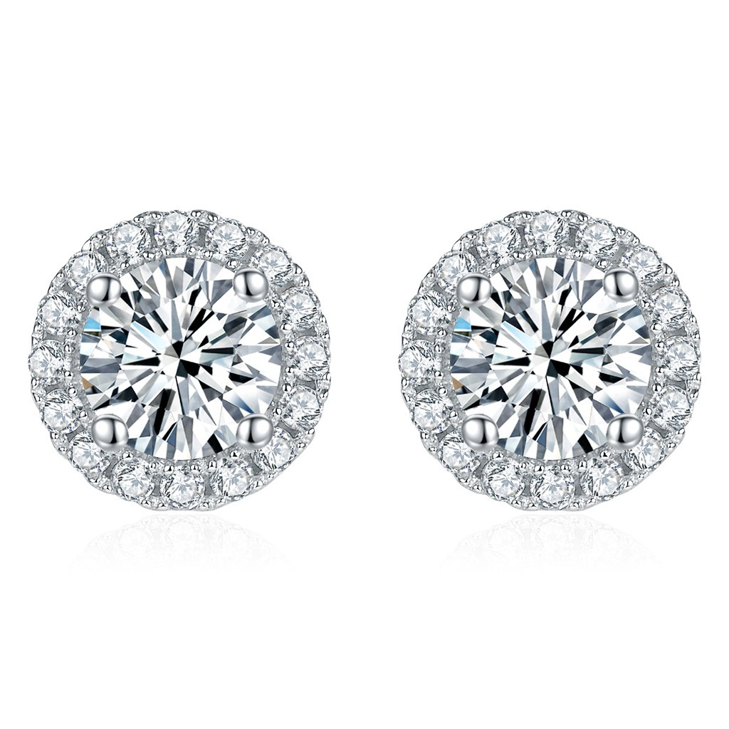 Anting Berlian Mewah, 0.5ct+0.5ct, Perhiasan Sterling Silver Moissanite anting berlian anting anting