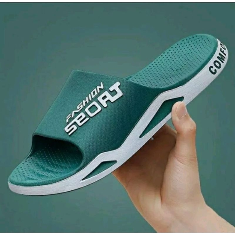 SANDAL SELOP IMPORT PRIA SANDAL KARET KEKINIAN-Hijau