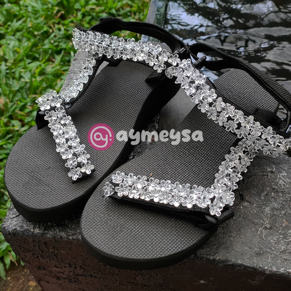 ELODI  (Beads Sandal - Sandal Mote/Manik Sakura Wanita) Sendal Wedges Wanita Tali