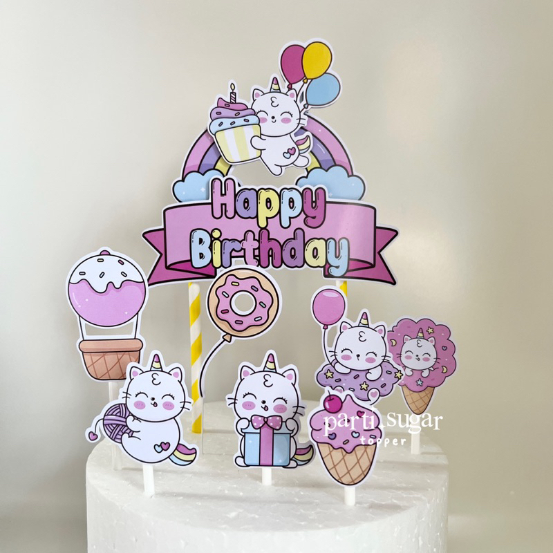 Custom Cake Topper 3D Hiasan Kue - Dekorasi Ulang Tahun - Karakter Unicorn Kucing Cat Unicorn Kittyc
