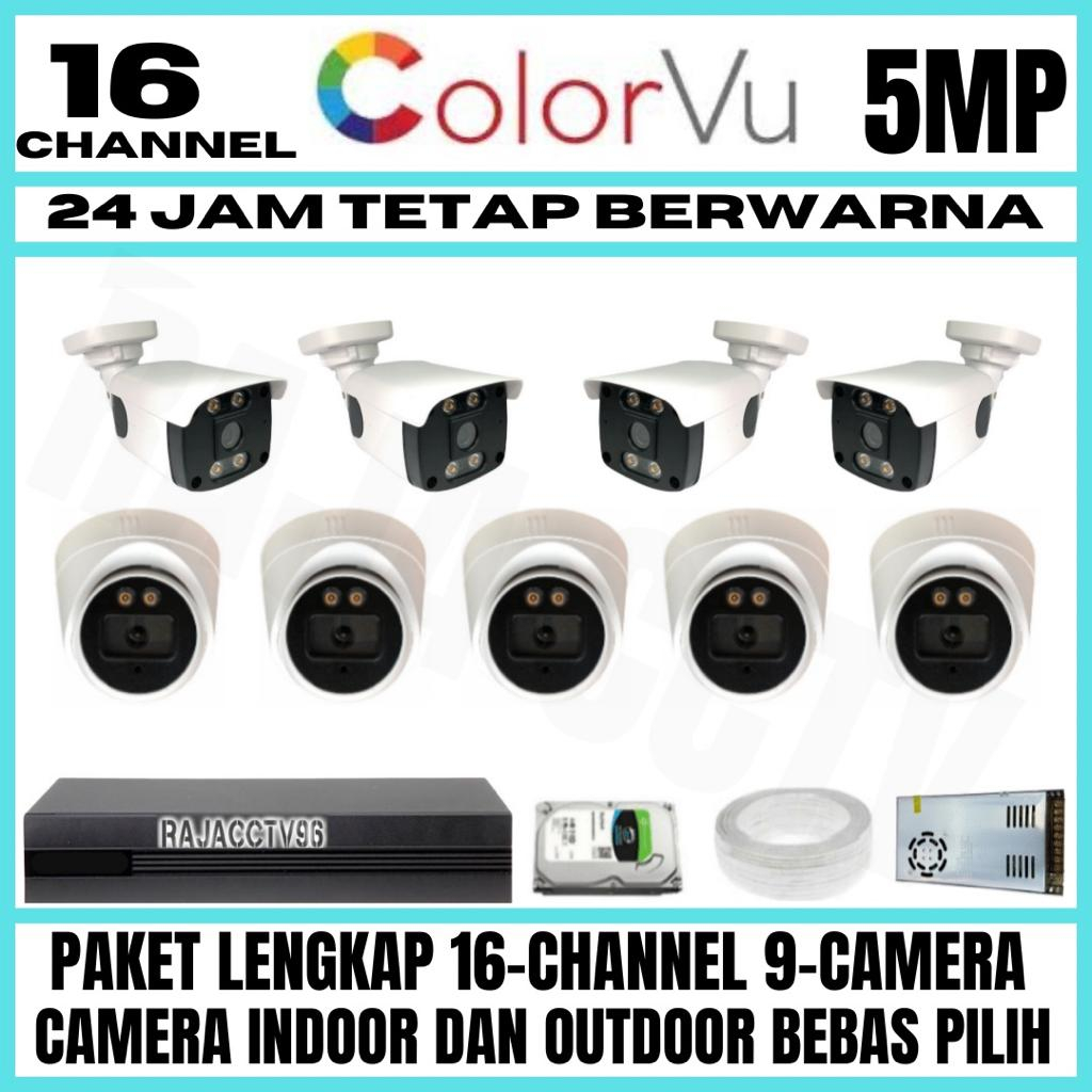 PAKET CCTV COLORVU SIANG MALAM BERWARNA 16 CHANNEL 9 CAMERA 5MP 1080P IC SONY TURBO HD KAMERA CCTV AUDIO SERIES