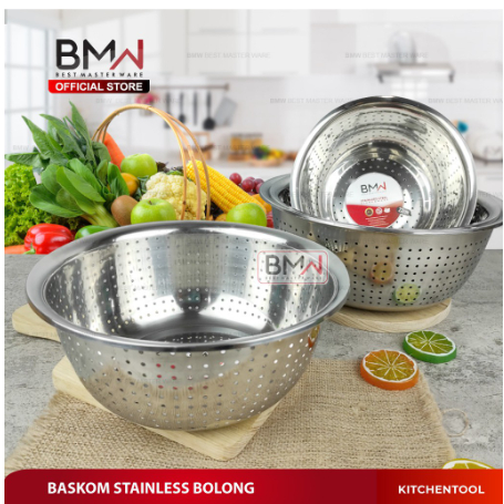 Baskom Stainless Saringan Cuci Beras&Sayur / Baskom Lubang BAHAN TEBAL / Baskom saringan / Mangkok b