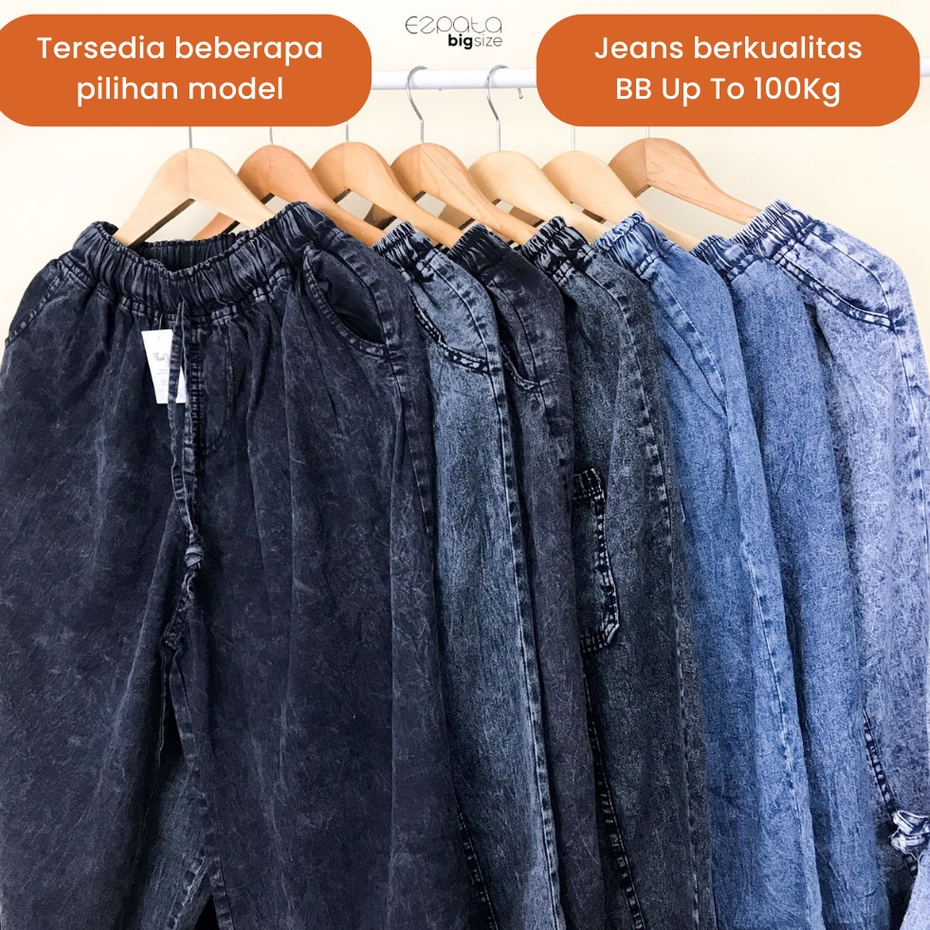 Ezpata Celana Jeans Cullotes Kulot Rawis Denim Wanita Jumbo Bigsize BB 80kg-120kg Lingkar Pinggang 140cm Full Karet Bagian Pinggang Korean Style Terbaru