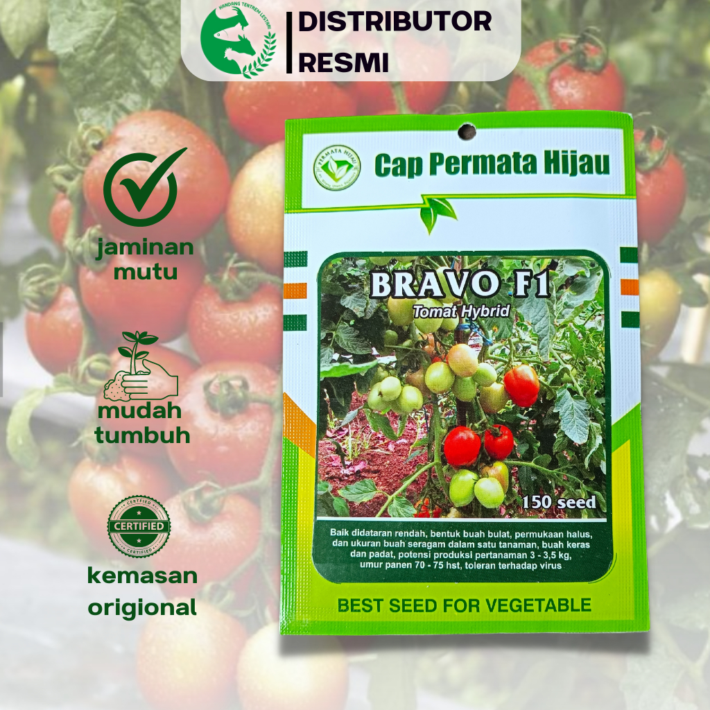 Benih Tomat Hibrida BRAVO F1 150 Biji Produksi tinggi Ori Cap PERMATA HIJAU