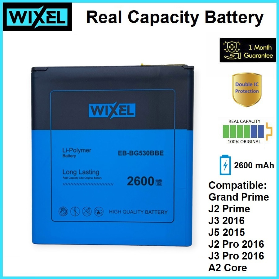 WIXEL ME Baterai Samsung Galaxy J3 2016 J320 J5 2015 J500 Grand Prime G530 J2 Prime G532 J2 Pro J3 Pro A2 Core J250 J330 A260 Real Capacity Battery Batre Batrai Original HP EB-BG530BBC EB-BG530BBE EB-BG530CBE Double Power