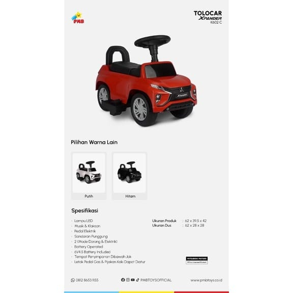 PMB Tolocar Mitsubishi Xpander K602C - Ride On Anak