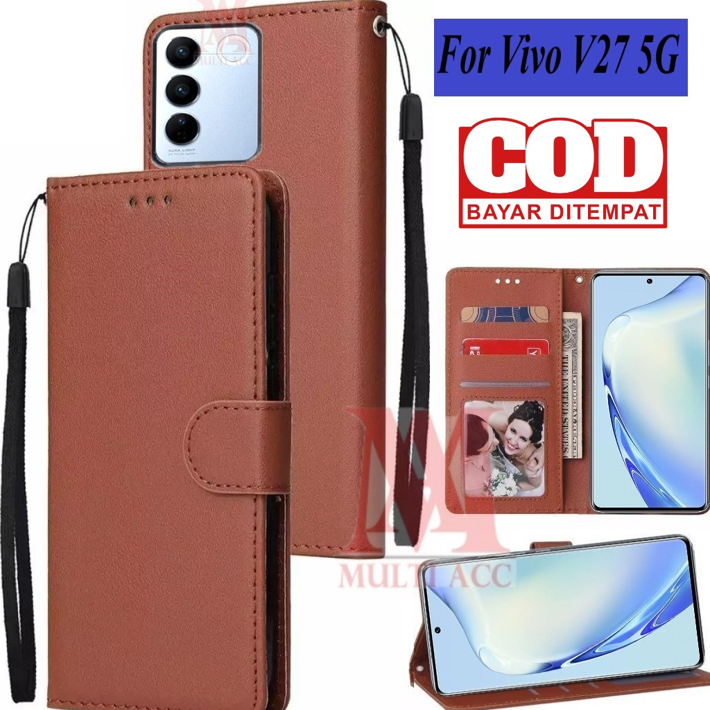 VIVO V27 5G Leather Flip Cover Wallet Case Kulit - Casing Dompet Case Wallet Leather Flip VIVO V27 5