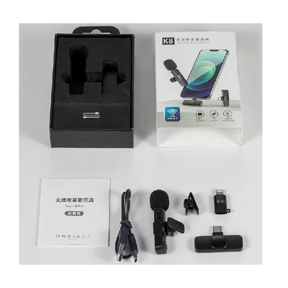 WIRELLES MIKROPHONE K8 - MIC CLIP ON WIRELLES K8 - MICROPHONE LAVAILER PORTABLE MIC