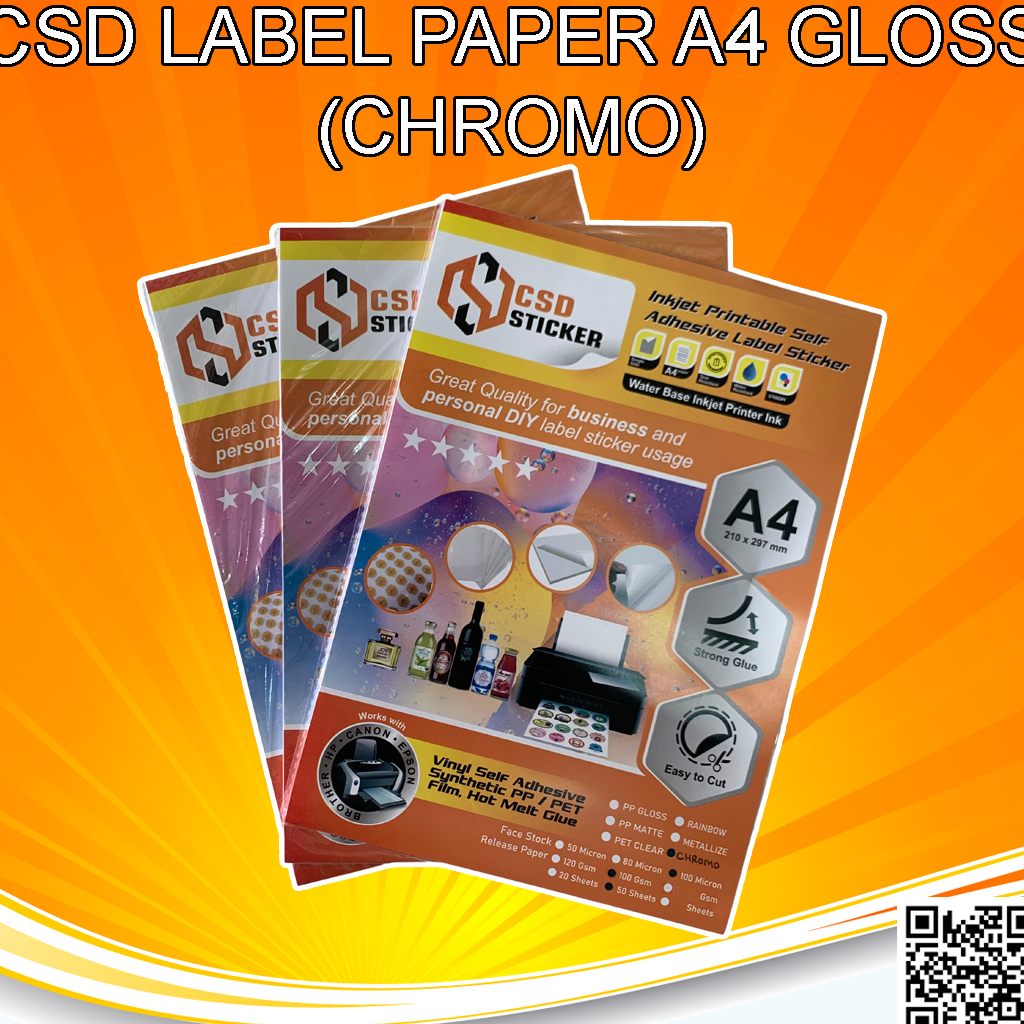 Kertas Stiker Kromo Label Paper Inkjet Print A4 CSD Chromo Glossy Pack - 100 Lembar