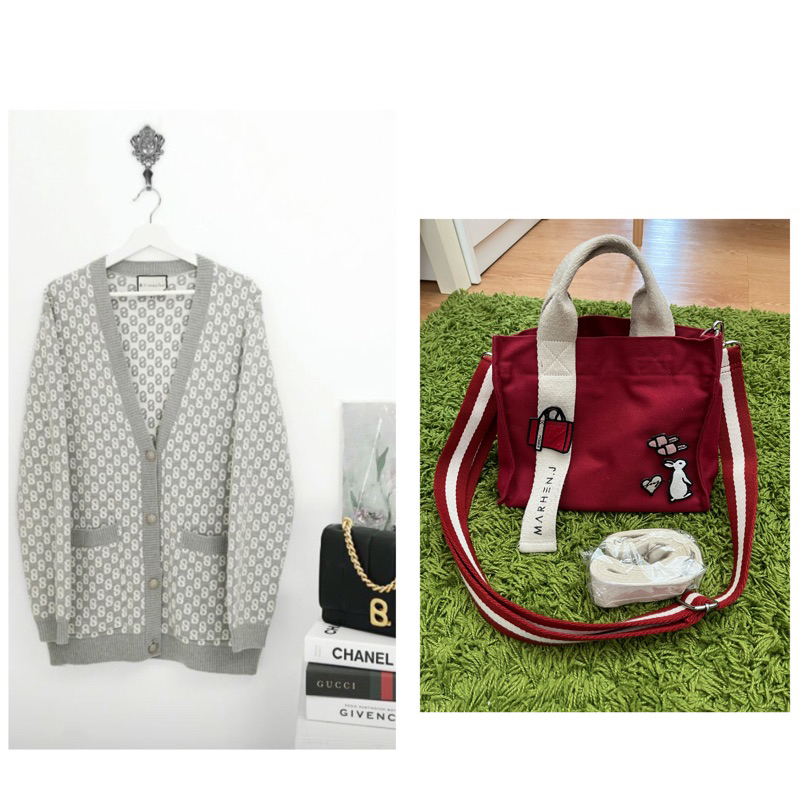 preloved buttonscrave benang jarum long cardigan signature abu tas bag marhen j merah original 100%