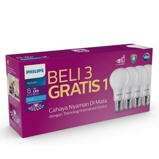 PHILIPS LAMPU LED MYCARE 8W PAKET LED BULB 8 WATT ISI 4 PUTIH