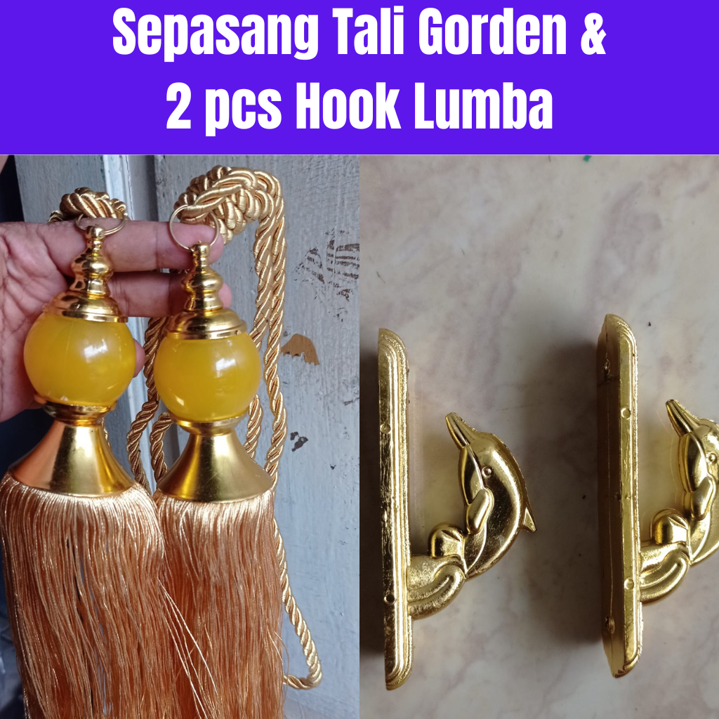 Set Sepasang Hook motif LUMBA dan Sepasang Tali Gorden Motif JUMBO dan MUTIARA / 2 pcs Hok Lumba dan