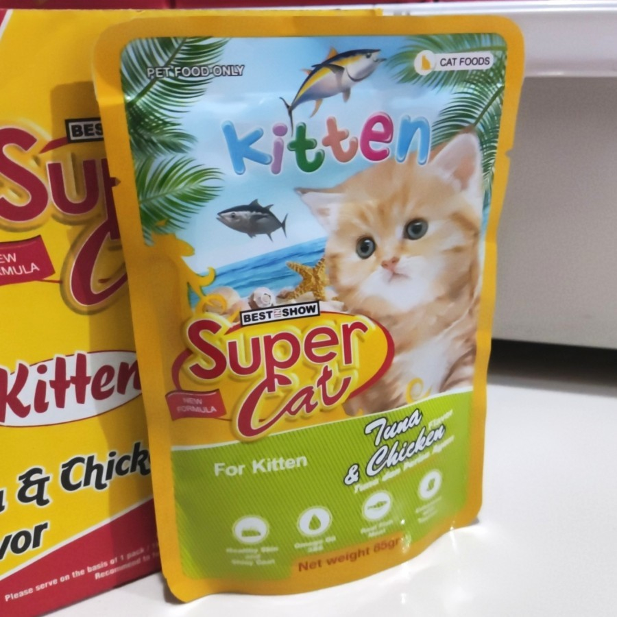 SUPER CAT POUCH 85 GR ( 12 PCS ) SUPERCAT SACHET - KITTEN TUNA CHICKEN