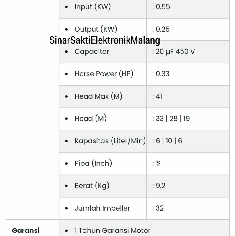 Pompa Air Shimizu Sumur Dalam Submersible Celup SPG07 232 k Bit SPG07-232K 232K Sinarsaktimalang Malang Sinar Sakti