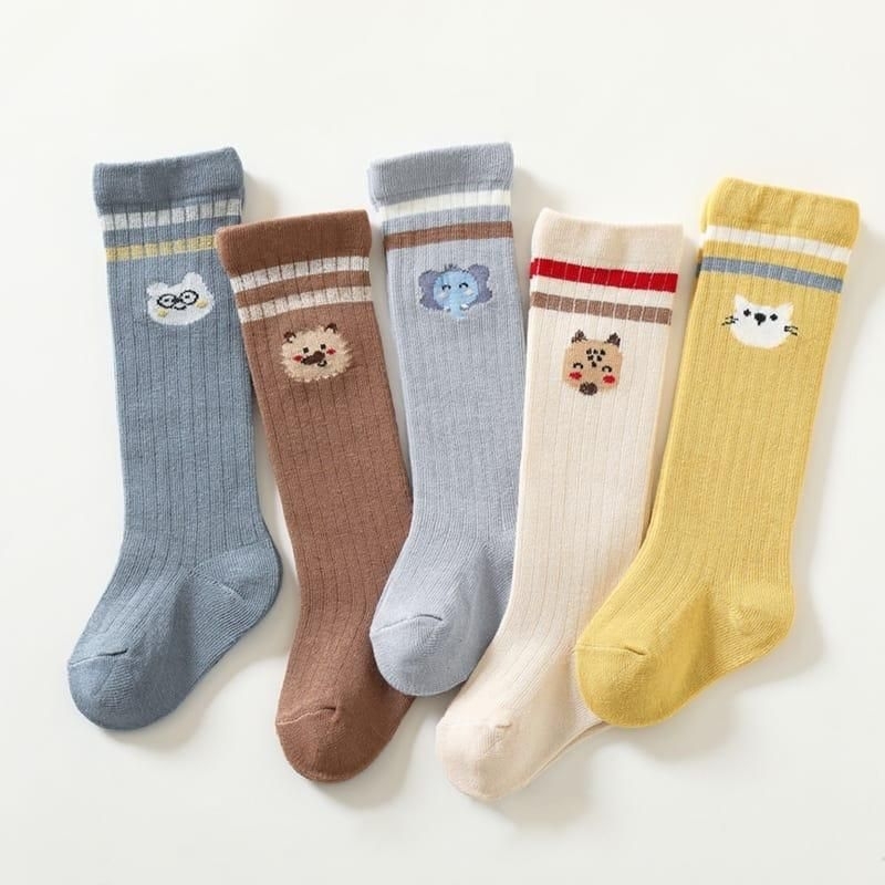 Kaos kaki bayi panjang selutut strip animal karakter hewan 0-2 thn baby sock