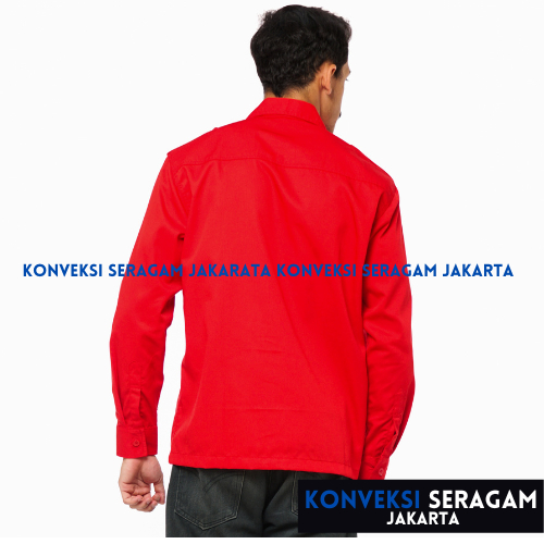 Baju Kemeja PDL Lengan Panjang Seragam Kerja Dinas Lapangan Outdoor Outdor Gunung Komunitas Custom Bordir Merah Pria Wanita