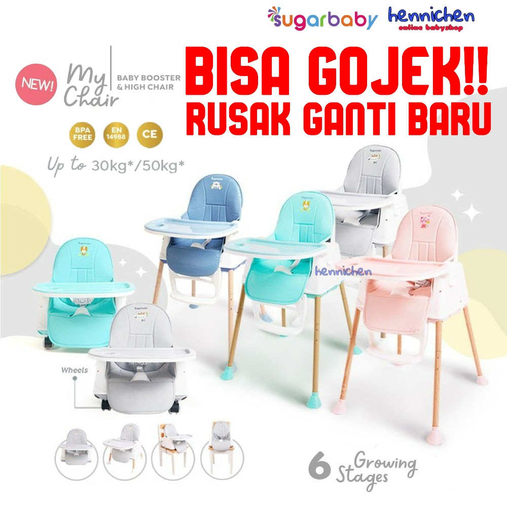 GOJEK TERLARIS baby chair Sugar baby SUPER CHAIR / My Chair / FUN CHAIR / SIT ON ME / K Chair Klassic Chair KURSI makan BAYI 4IN1 FOLDED BOOSTER  &amp; CHAIR SUGARBABY (Baby Booster &amp; High Chair) : 6 Growing Stages