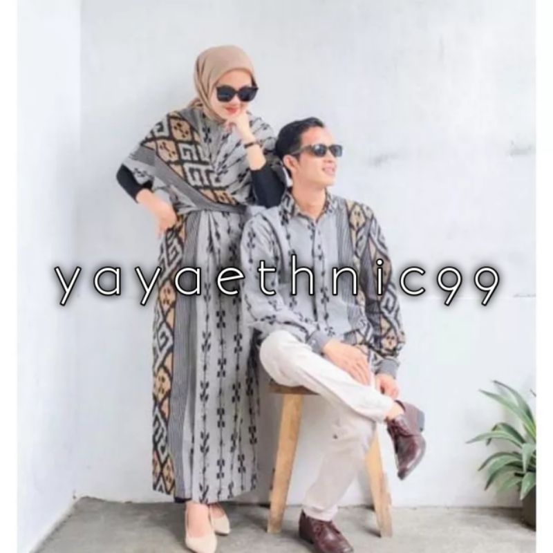 [READY STOK] Set couple baju kondangan, couple prewed busana tenun, dress clara ethnic tenun troso