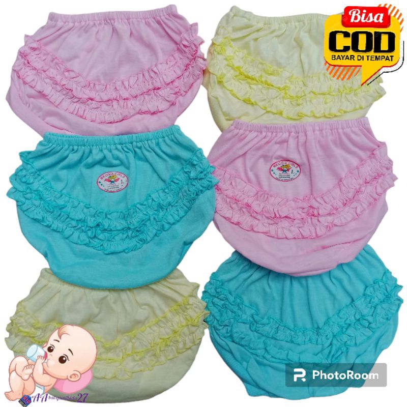 6PC MEGGIA GIRL Celana Bayi Perempuan Model Renda Ukuran All Size Usia 0-12Bulan SNI Murah Nyaman Berkualitas