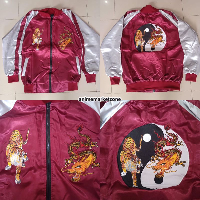 Jaket Sukajan Jepang Japan Tiger Dragon Yin Yang Red Sweater Hoodie