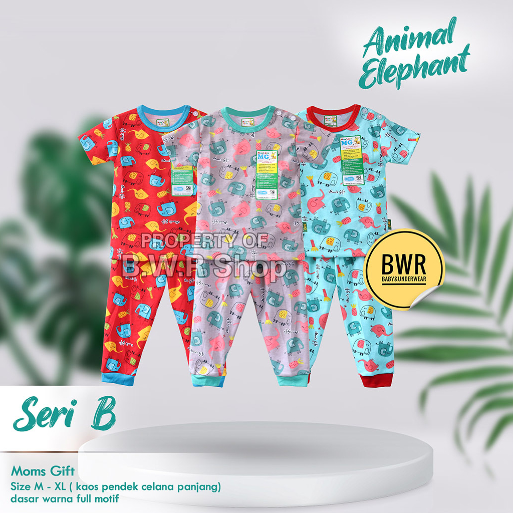 [ HARGA 3pc ] CPR Setelan Moms Gift Elephant / Baju Bayi Piyama Anak Unisex Kancing Pundak Mom's Gift Motif Terbaru Baju Pendek Celana Panjang| Bwr