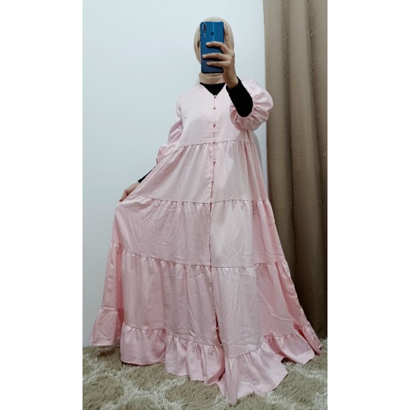 Dress Pesta Busui Casual Dress Umpak Korean Style Dress Gamis Ruffle Lengan Balon