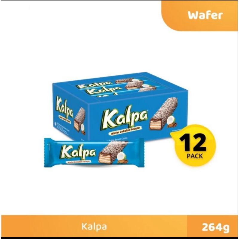 

1 box kalpa wafer cokelat kelapa isi 12 x 22 gr