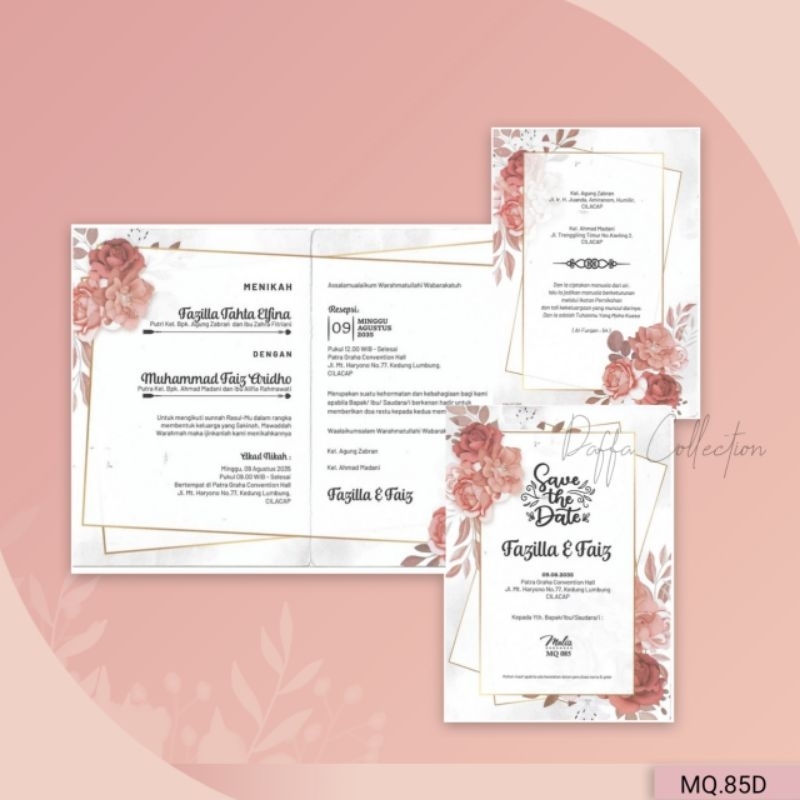 [50 Pcs] Undangan Pernikahan Seri MQ.85DG | Desain Bungan | Free Plastik, Label, Thanks Card dan Vid