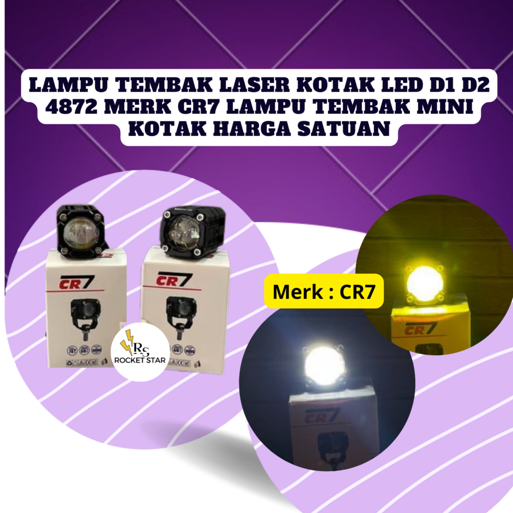 Lampu Tembak Laser kotak Bulat Led D1 D2 4872 merk CR7 Lampu tembak Mini Kotak Bulat