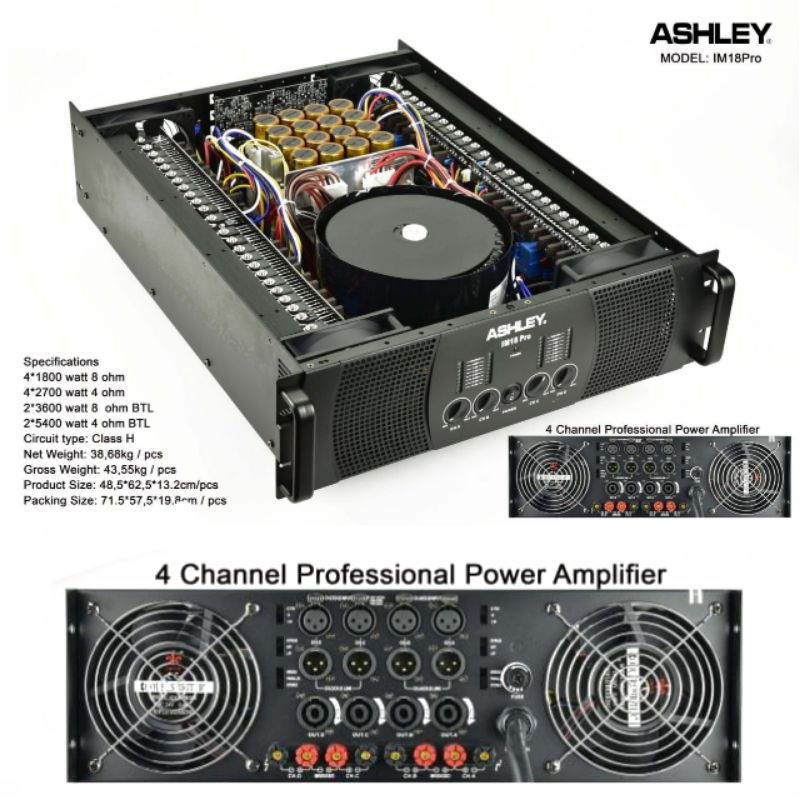 Power Amplifier Ashley IM18 PRO Original Power Ashley 4 Channel
