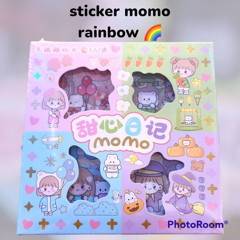 Sticker Momo 2D Rainbow Stiker Momo Warna Warni Isi 100 Pcs