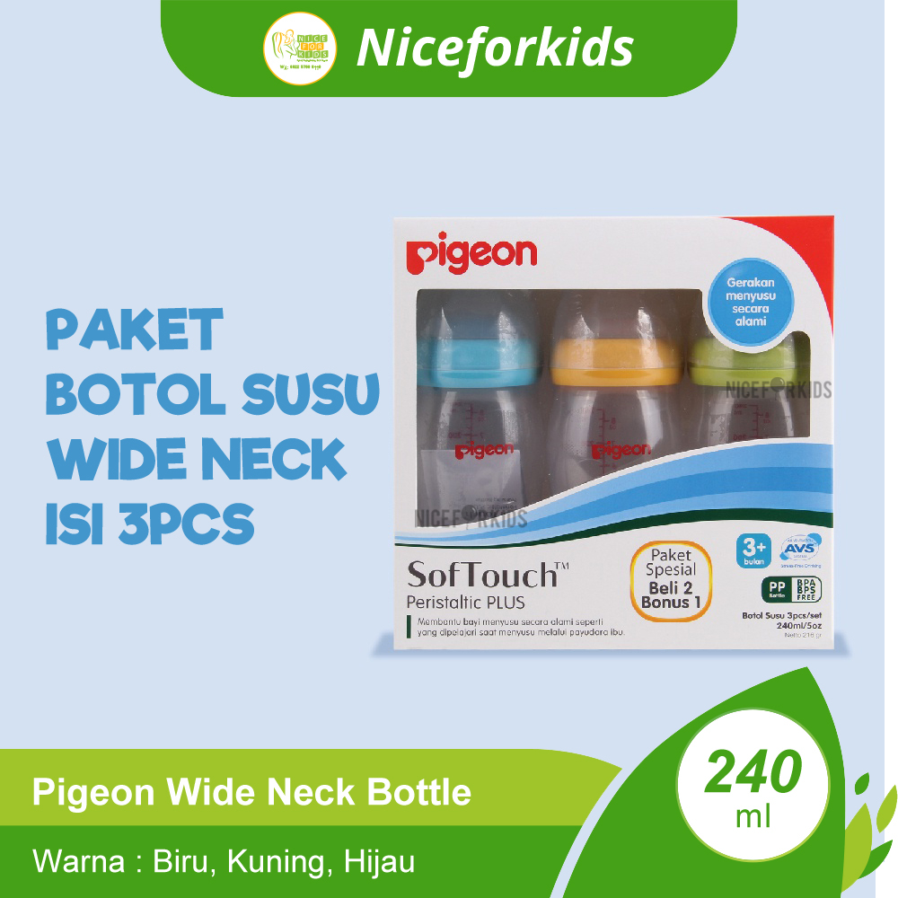 PAKET Pigeon Wide Neck Bottle 240ml isi 3pcs / Botol Susu Bayi Wide Neck