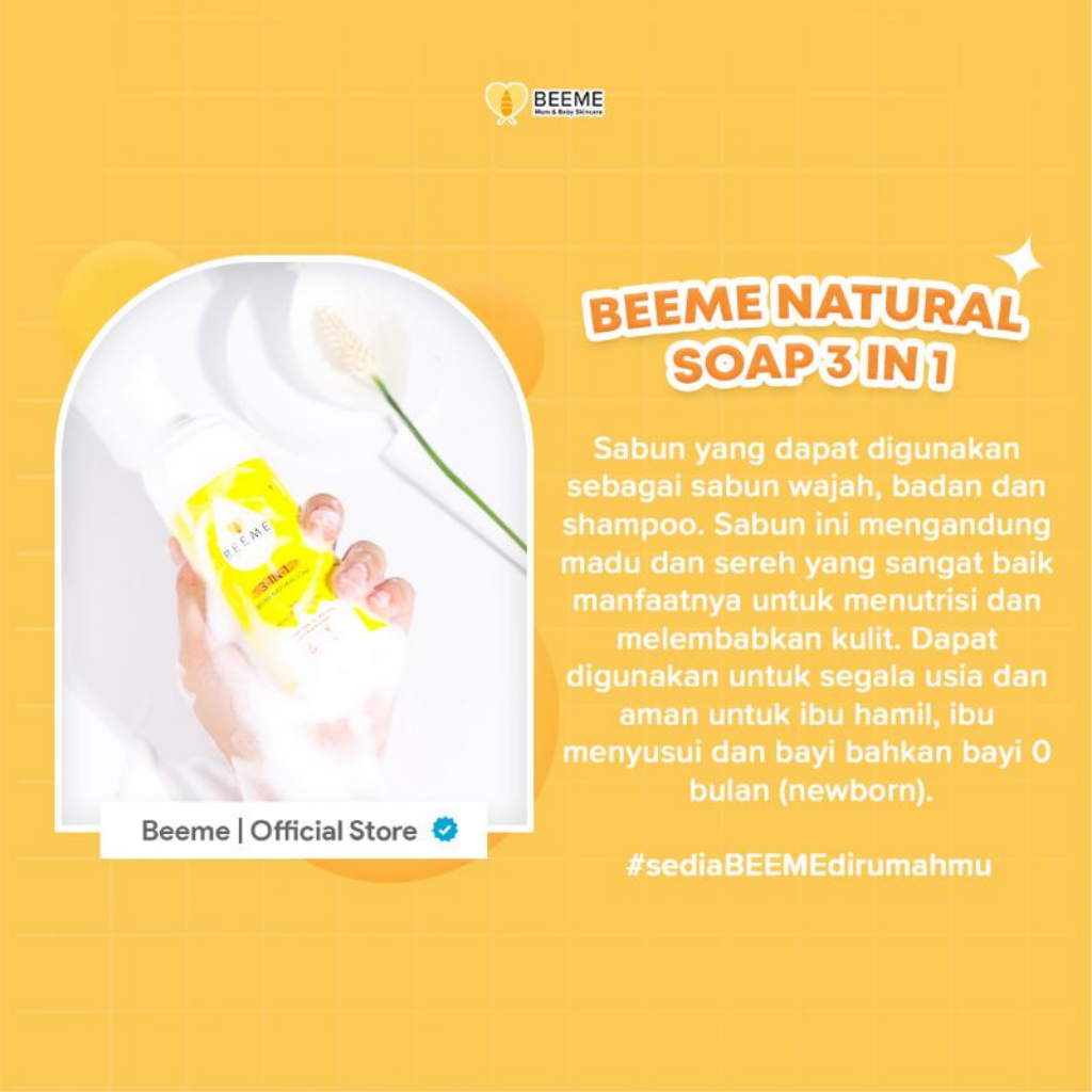 [ FREE GIFT ] Beeme Natural Soap 3 in 1 with Honey &amp; Lemongrass - Skincare Ibu Dan Anak | Mom and Baby Cream