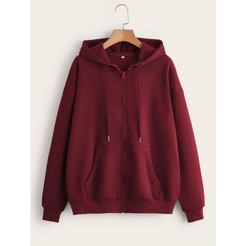 Sweater Hoodie Zipper Polos Pria Wanita Jacket resleting Bahan Fleece tebal size m-xxl