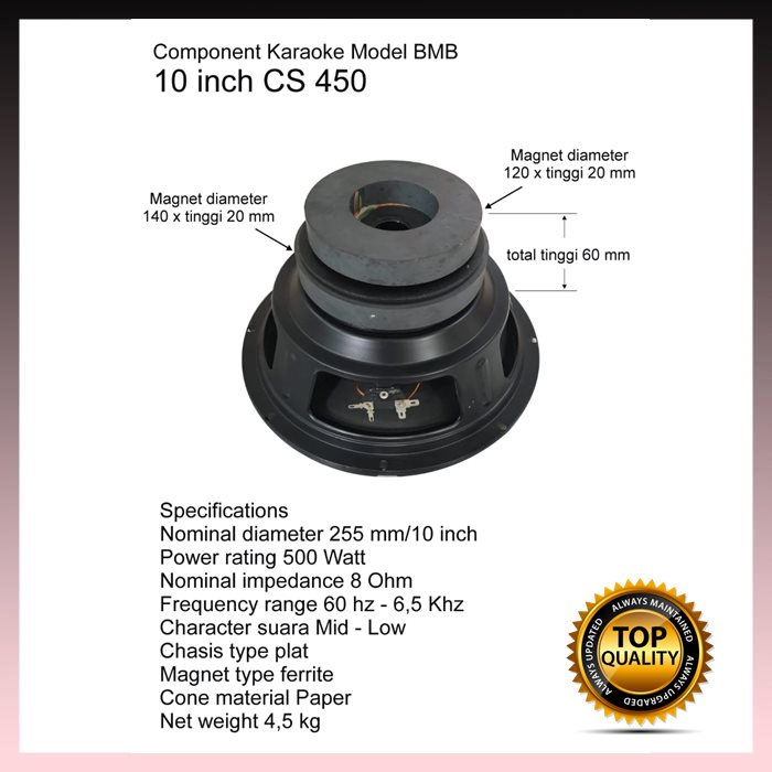 Speaker WOOFER 10inch CS 450 spesial karaoke model BMB 500 Watt Besar 10 inch 10" 10in