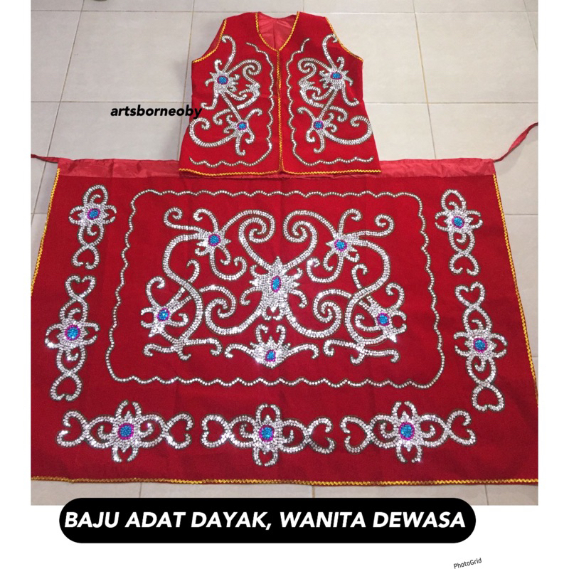 BAJU DAYAK WANITA (MERAH PAYET SILVER)