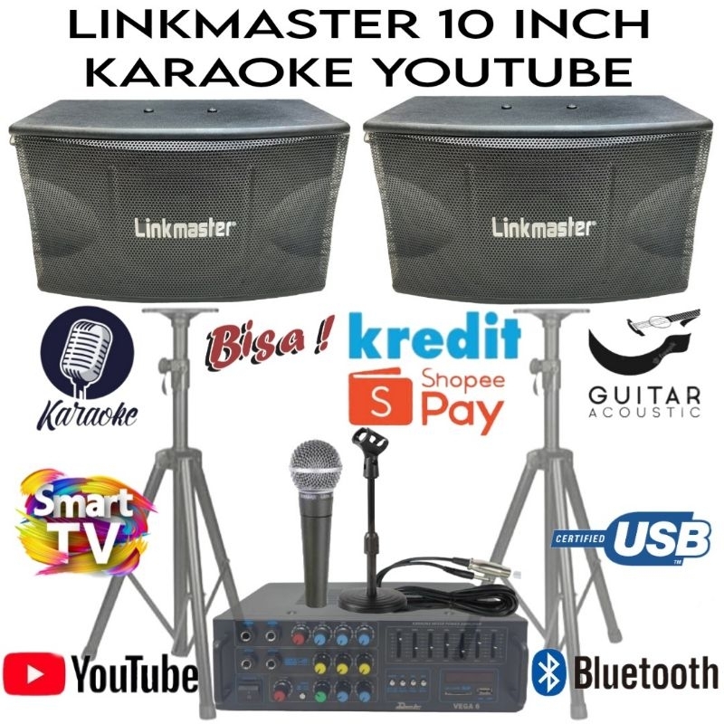 Paket Karaoke Sound System Linkmaster 10 Inch Ampli Bluetooth equalizer 4 Input Microphone