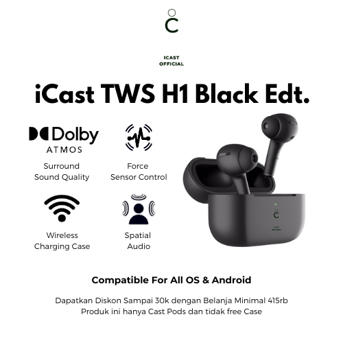 iCast TWS Cast Pods Pro H1 Black Edition Final Upgrade Wireless Charging [Pop Up + Serial Detected] By iCast