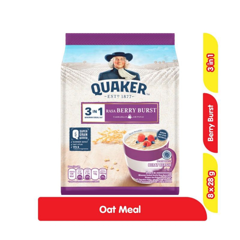 QUAKER 3 in 1 Minuman Sereal Oat Berry Burst isi 8 x 28g