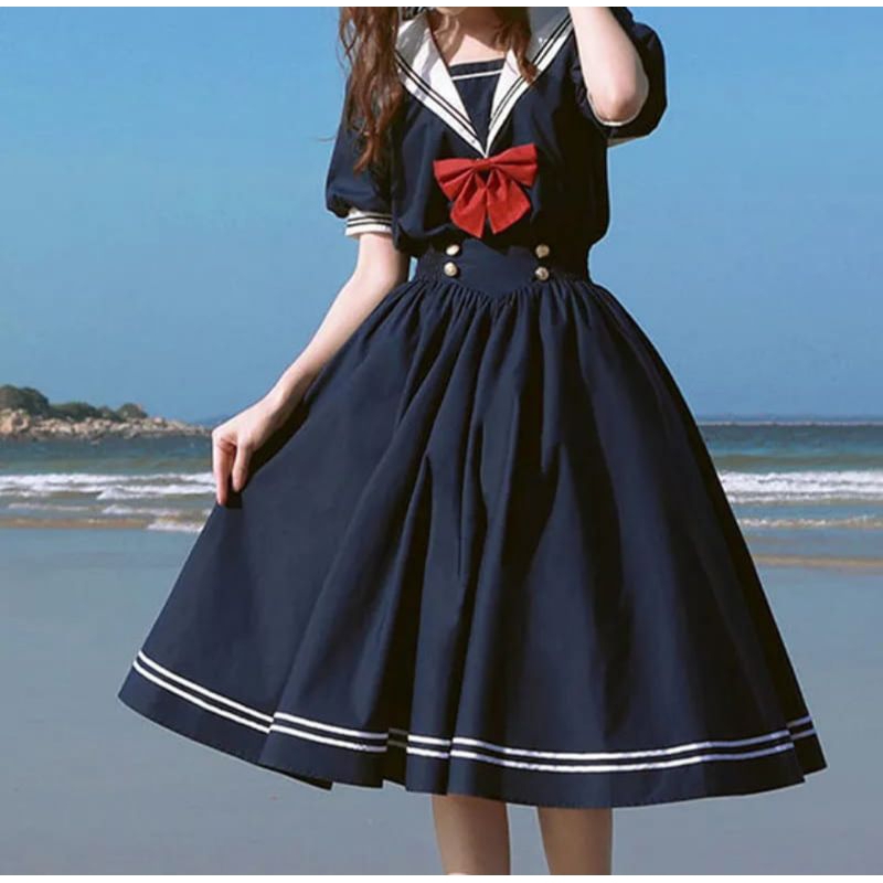 【AiVii】DRESS MIDI SAILOR NAVY