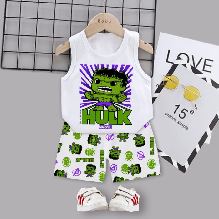 SETELAN BAJU ANAK SINGLET HULK UNTUK ANAK 2-10 TAHUN BISA COD KE287