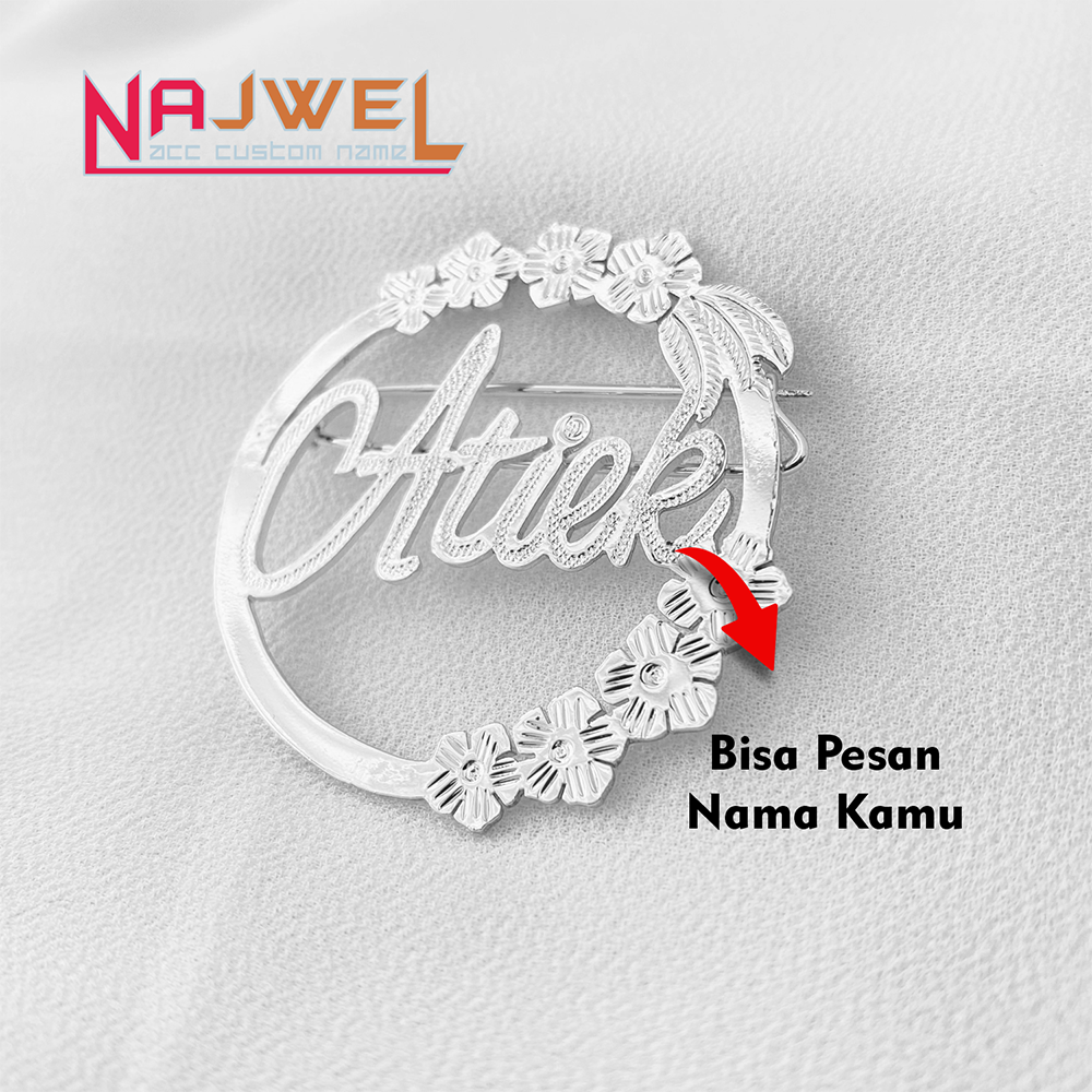 Bros Hijab Titanium Custom Nama Anti Karat Fashion Aksesoris Hijab Muslim Wanita Premium BN-08