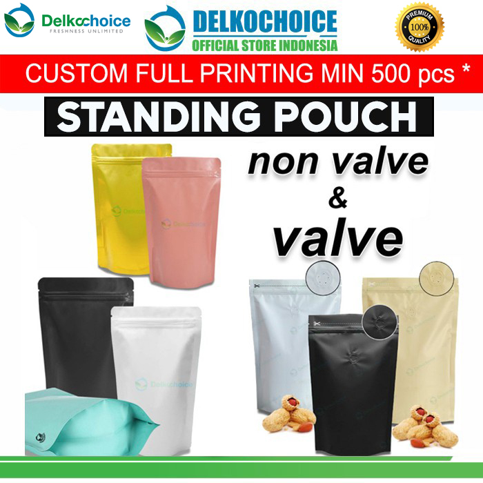 Standing Pouch VALVE & NON VALVE Plastik Klip Kemasan Makanan DELKOCHOICE SATUAN