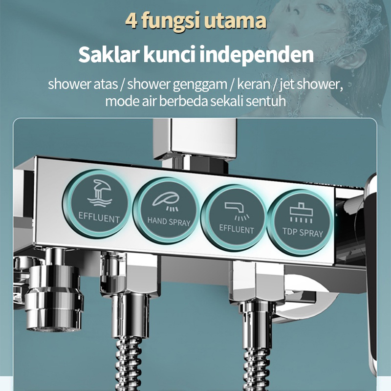 KERROGEE Shower Kamar Mandi 4 Dalam 1 Set Dengan Faucet /Shower Tiang Set Panas-Dingin/Set pancuran tembaga lengkap /4 Tombol Fungsi