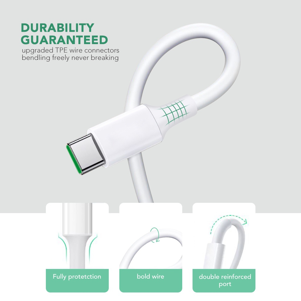 OPPO Kabel Data 6A USB TO TYPE - C Kabel Fast Charging Quick Charger / Support VOOC 1.0 / 2.0 / 3.0 / 4.0 / SuperVOOC / SuperVOOC 2.0 1M OP60 BY SMOLL