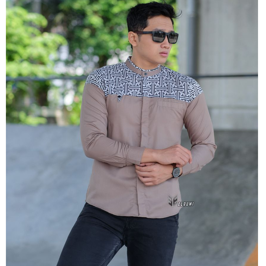 Kemeja Baju Koko Hadroh Pria Lengan Panjang Motif Senopati Terbaru Original ELRUMI